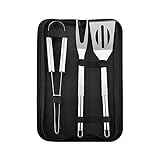 Utensilien 3-teiliges Grillbesteck-Set Professionelles Grillzubehör aus rostfreiem Barbec-Stahl RyD445 (Black, One Size)