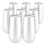 Kissmii 8 Packungen ChampagnerflöTen Weinbecher Ohne Stiel, 6 OZ Doppelisolierter Wein Becher mit Deckel Cocktail Becher