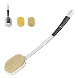 50cm Rückenbürste Dusche, Duschbürste Rücken Faltbar Badebürste mit Langem Stiel mit Exfoliate Trockenbürste und Dusch Bürste Badebürste mit Auswechselbarem Bürstenkopf Rückenbürste für Senioren