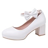 HSyc JRX Damen Blockabsatz High Heels Riemchen Pumps mit Schleife Kleid Schuhe 38.5