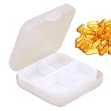 Quadratischer Pillen-Organizer – Pillendose für den täglichen Gebrauch, tragbar, verschließbar, 4 Fächer, Ringetui für Tasche, Geldbörse, Reisemedizin, Fischöle, Nahrungsergänzungsmittel, kleine