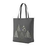 Delindo Lifestyle DIY Stickpackung Weihnachten, graue Einkaufstasche mit Tannenbaum-Muster, 44x37 cm, vorgedruckter Stoff mit Stickgarn