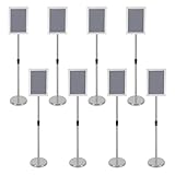 Donened 8 Stück Infoständer, A4 Aufsteller Plakatständer, Edelstahl Werbeaufsteller Präsentationsständer, Höhenverstellbar 80-130cm, für Hoch-/Querformat (Silber)