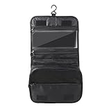 Kulturbeutel zum Aufhängen, Kulturbeutel Herren Damen Waschtasche Kosmetiktasche Schwarz mit Haken für Reise Camping Kosmetik Toilettenartikel (24×18×9cm)