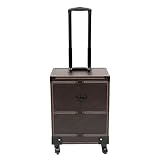Kosmetikkoffer,Schminkkoffer mit Rollen,Kosmetik Trolley Rollkoffer,Professionell AKE Up Koffer Nägel Koffer mit Schublade, mit Spiegel und Halterung,37 * 24.3 * 101cm (Kaffee)