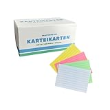 Karteikarten A8 liniert in praktischer box (5,2 cm x 7,4 cm) - Bunte Lernkarten, Farbig sortiert, als Moderationskarten, Vokabeln, Büro