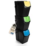 BigDean 3x 25L Mülltrennsystem Küchenmülleimer 3 Fächer Stapelbar mit Henkel Abfalleimer Küche