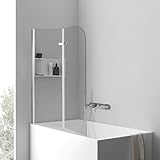 Vigevee Duschwand für badewanne, 100x140cm Faltbare 2 teilige Glas Duschtrennwand, 6mm EGS Sicherheitsglas Duschabtrennung badewanne, Silber Transparent Duschwand für dusche, Badewannenaufsatz