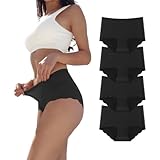 Dumwis Unterhosen Damen,Nahtlos Slips Unterwäsche Frauen,Hohe Taille Panties,No Show Panties,Mehrpack 4Er Pack Hipster Bequeme Ohne Abzeichnen Seamless Slips