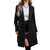 Generisch Wollmantel Damen Winter Mantel Lang Revers Jacke Langarm Wintermantel Elegant Damen-Mäntel Mit Knöpfen Trenchcoat Kuschelig Freizeitjacke Einfarbig Winterjacke Frauen Ohne Kapuze Wolljacke