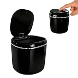 Moling Schwarz Tischmülleimer Klein mit Deckel 2.6L,Mini Tischabfalleimer,Papierkorb für Schlafzimmer,Bad,Büro,Kosmetikeimer,Aschenbecher,Katzenstreu