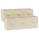Amazon Basics zusammenklappbarer Aufbewahrungswürfel/Organizer aus Stoff mit Griffen, 26,6 x 26,6 x 27,9 cm, Einfarbig Beige, 6 Stück