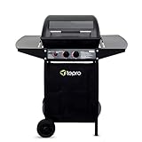 tepro Lavastein Gasgrill Irvine mit max. 5,4 kW Leistung, Edelstahl-Doppelbrenner, inklusive Lavasteine, Piezozündung im Drehregler, Grillwagen mit Rädern, Maße ca. 94 x 51 x 102 cm, Schwarz