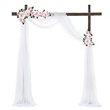 Querbehang Freihanddeko 75x800 cm Hochzeitsbogen Vorhang mit 22m Satinband Hochzeit Vorhang Hochzeitsbogen Weiß Querbehang Transparente Tüll für Fotografie Party Traubogen Hochzeit