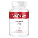 Fair & Pure Kupfer 2mg, 120 Tabletten, Kupferbisglycinat, Nahrungsergänzungsmittel vegan ohne Magnesiumstearat, in Deutschland hergestellt
