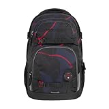 coocazoo Schulrucksack Porter, „Lava Lines”, schwarz, ergonomischer & anpassbarer Tornister, höhen- & größenverstellbar, mit Brustgurt & Hüftgurt, ab der 3. Klasse