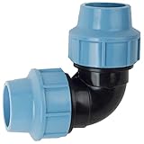 MegaHaustechnik Klemm Ring Verbinder Fitting aus Kunststoff PP Winkel 90° Grad für PE Rohr Außendurchmesser 50mm i-i 2 Muffen zum Verschrauben PN16 Bar Trinkwasser Verlegerohr Kupplung Bogen