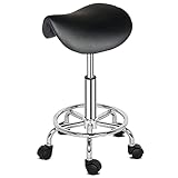 Bürohocker, Rollhocker, professionell, um 360 ° drehbar, Sattelhocker, höhenverstellbar, für Massagesalon, Küche, Büro, Klinik, Pub, Nähen, Maler, Klavier / Schwarz