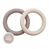 HEVEA Kawan Naturkautschuk-Beißring Baby im 2er-Pack - 100% Biologisch, Sicher & Dänisches Design für Babys - Frei von BPA, PVC, Kunststoff und Phthalaten (Sand und Hellbraunbeige)