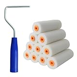 Farbroller Klein Set, 4 Zoll Lackierwalze Schwamm Schaumstoffrolle mit Hoher Dichte Farbroller Set Lackierwalze für Lackierprojekte von Flach Oberflächen (10 Walzen + 1 Gestell)