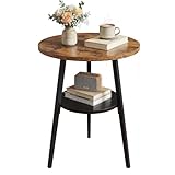 INHABIT UNION Beistelltisch Rund 2 Etagen, Couchtisch Rund Klein aus Holz, Runder Beistelltisch im Vintage Stil für Wohnzimmer & Schlafzimmer, Rustikal Braun