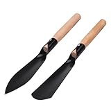 FLOWERUN Blumenkelle, Gartenschaufel Set 2-teilig, Handspaten mit Holzgriff für Umgraben, Umpflanzen und Beetpflege, Gartenwerkzeug für Blumen, Gemüse und Sukkulenten (Schwarz)
