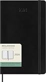 Moleskine Wochenplaner, Wochenagenda 2026 12 Monate mit Platz für Notizen, mit weichem Einband und Gummibandverschluss, Großformat 13x21, Farbe Schwarz