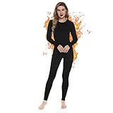 Thermounterwäsche für Damen - Thermo Funktionswäsche Unterwäsche Set ( Langarmshirt + Leggings ) Winter Skiunterwäsche mit Innenvlies für zu Hause und Sport im Herbst Winter, Schwarz, M