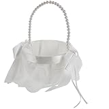 LOLIPPYY Eleganter Satin-blumenkorb mit Perlenhenkel und Weißer Schleife Blumenkörbchen für Blumenmädchen bei Hochzeit Vielseitig für Zeremonien Partys und Dekoration Geeignet
