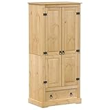 vidaXL Kleiderschrank, Garderobenschrank mit Metallgriff Schublade, Holzschrank Schrank für Schlafzimmer, Drehtürenschrank, Massivholz Kiefer