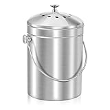Buhdjfnke Komposteimer für die Küchenarbeitsplatte, 1,3 Gallonen Edelstahl-Komposteimer für Den Innenbereich mit Deckel, Geruchsloser Eimer für Lebensmittelabfälle