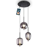 bmf-versand® Rauchglas Hängelampe Esstisch 3-Flammig aus Glas - Moderne Pendelleuchte Schwarz als Wohnzimmerlampe Schlafzimmerlampe hängend - Hängeleuchte Deckenleuchte Flur Esszimmerlampe
