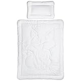 Aminata Kids Baby Bettdecke & Kissen 100x135 cm Baby-Bett-Decken-Set Kinder-Betten-Set | Allergiker geeignet - ÖkoTex | Stepp-Decke mit Fuchs - Flachkissen Mikrofaser weiß