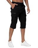 LVCBL Herren 3/4 Outdoor Hose Capri Radhose Leicht Atmungsaktiv Sommer Shorts Schwarz M