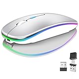Kabellose Bluetooth-Maus für Laptop, wiederaufladbare Computer-Maus 2.4GHz Optisch (Bluetooth5.2+USB A+USB C)Duale Empfänger Mäuse-1600DPI LED Leiser Klick für MacBook Laptop Tablet PC Computer,Silber