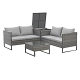SVITA Kansas Rattanlounge Gartenmöbel Set Sitzgarnitur Outdoor Sitzlounge Terrasse Gartensofa Kissenbox Tisch Polyrattan Stahlgestell Grau