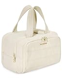 BAGSMART Reise Kulturbeutel Kulturtasche Damen, Große, Weit Offene Reisetasche für Frauen, Toiletry Bag Kosmetiktasche Make up Organizer mit Griff für Zubehör, Essentials, Toilettenartikel, Beige