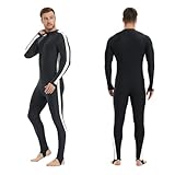 Neoprenanzug Herren Langarm Sonnenschutz Wasserdicht Surf Tauchanzug Einteiliger Schnelltrocknender Strand Rash Guard Badebekleidung(Black,XXL)