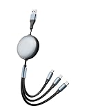 Multi Ladekabel Einziehbar 3 in 1 Ausziehbar, Schwarz, Einziehbares USB C Kabel Aufrollbar Mit L, Micro Und Typ C Anschlüssen, Retractable USB C Cable Für Mehrere Geräte, Ladekabel Mehrere Anschlüsse