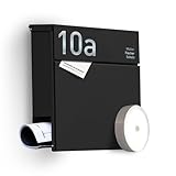 Radius® Designer Briefkasten Edelstahl - Hausnummer & Briefkasten Namensschild personalisiert mit Lasergravur - Postkasten Briefkästen inkl. Montagematerial DE – Letterman 6 schwarz