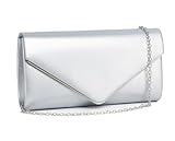 MUDUO Damen-Clutch für formelle Cocktails, Abschlussbälle, Hochzeiten, Partys, Lackleder, elegante Faltbörse, 30 Silber, Medium