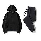 Langärmeliger Schlafanzug für Damen, 2-teilig, Herbst und Winter, Reißverschluss und Sweathose, 2-teiliges Sportbekleidung, einfarbiges Kapuzenpullover-Set, 2-teiliges Outfit, Schwarz , M