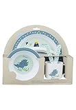 Sterntaler Geschirrset Dino Rexi - Baby und Kinder Geschirr mit rutschfestem Sockel an Teller, Tasse und Becher - robustes Baby und Kindergeschirr aus lebensmittelechtem Material, blau