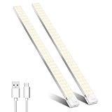 Unterbauleuchte Küche LED Schrankbeleuchtung 60cm 2Stück Warmweiß mit Bewegungsmelder Innen Akku,Schranklicht Schrankleuchten Lichtleiste USB mit Sensor für Kleiderschrank,Unterschrank,Kofferraum,RV