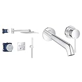 GROHE SmartControl 310 - Duschsystem & Essence New - 2-Loch-Waschtischarmatur (Mousseur 5,7l/min, Wandmontage, Bedienungshebel aus Metall), L-size, chrom, 19967001