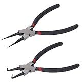 2 Stück Sprengringzangen Set,Gerade sicherungsringzange,Gebogen Seegeringzange,Sprengringzange mit Kunststoff Griffen,180mm Gebogen/Gerade Sicherungszange für Innen und Außensicherungen