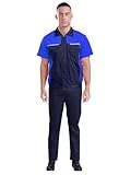 Kvysinly Herren Arbeitskleidung Kurzarm Arbeitsjacke Hemd Arbeitsmantel + Arbeitshose Pants Arbeitsanzug Schutzanzug Schutzkleidung Marineblau Blau 4XL