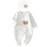 Babyfond 1 Pack Baby Bodysuit, Neugeborenes Baby warme Baumwolle Bodysuit mit Hut, 100% Baumwolle Kleinkind Homewear verdickt Frühling und Herbst Kleidung (weiß, 0-1Monate)