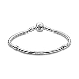 PANDORA Moments Schlangen-Gliederarmband mit Zylinderverschluss aus Sterling-Silber, kompatibel mit Charms und Anhängern aus der Moments Kollektion, Größe: 20cm