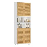 FORABAMB Badezimmerschrank hoch, Badezimmer Hochschrank mit 3 offenen Fächern und verstellbaren Ablagen, Badschrank mit 4 Bambustüren, Bad hochschrank für Wohnzimmer, Küche und Bad, 60 x 30 x 170 cm